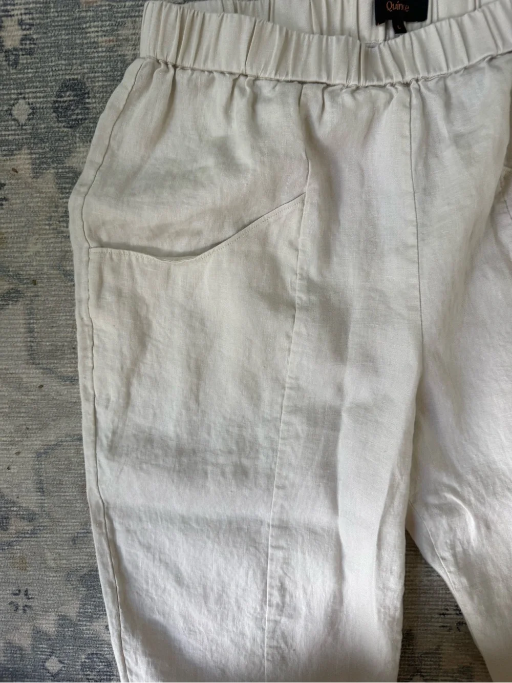 Quince 100% European Linen Tapered Ankle Pants.  Color Sand. Size Large